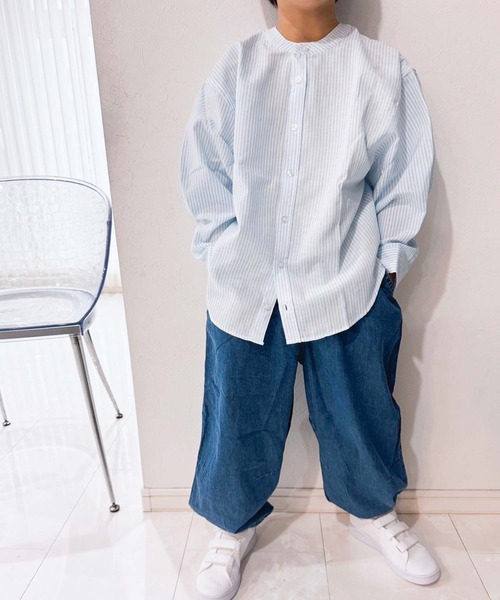 ZI-ON(ジーオン)の「レギュラーカラー&ノーカラーオーバーサイズシャツ(シャツ/ブラウス・キッズ・オフホワイト/カーキ/サックスブルー/グレー系その他/ブルー系その他2/ネイビー/グリーン系その他/グレー系その他2/ブルー系その他/グレー系その他3/ベージュ/チャコール/ホワイト系その他/ベージュ系その他・110cm/120cm/130cm/140cm/150cm/160cm)」の21枚目の写真