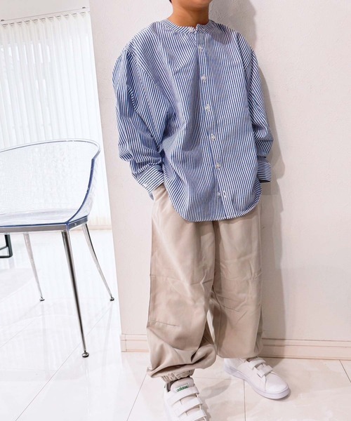 ZI-ON(ジーオン)の「レギュラーカラー&ノーカラーオーバーサイズシャツ(シャツ/ブラウス・キッズ・オフホワイト/カーキ/サックスブルー/グレー系その他/ブルー系その他2/ネイビー/グリーン系その他/グレー系その他2/ブルー系その他/グレー系その他3/ベージュ/チャコール/ホワイト系その他/ベージュ系その他・110cm/120cm/130cm/140cm/150cm/160cm)」の22枚目の写真