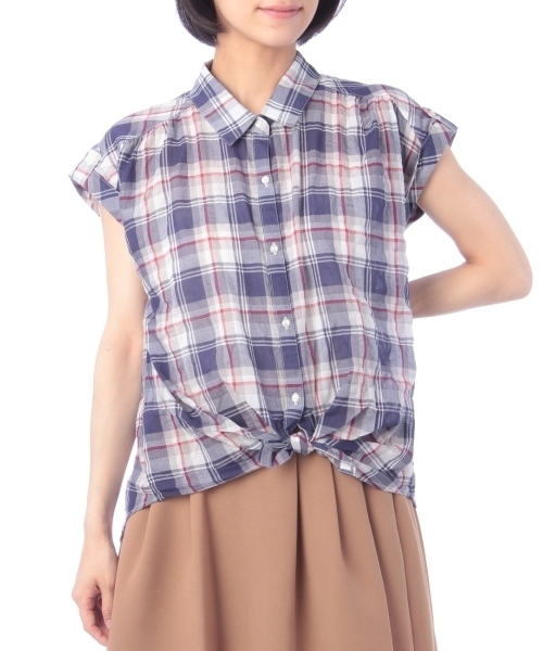 HusHusH（ハッシュアッシュ）の「半袖シャーリングチェックシャツ（シャツ/ブラウス・レディース・ブラック/ブルー/レッド・02/03）」の3枚目の写真