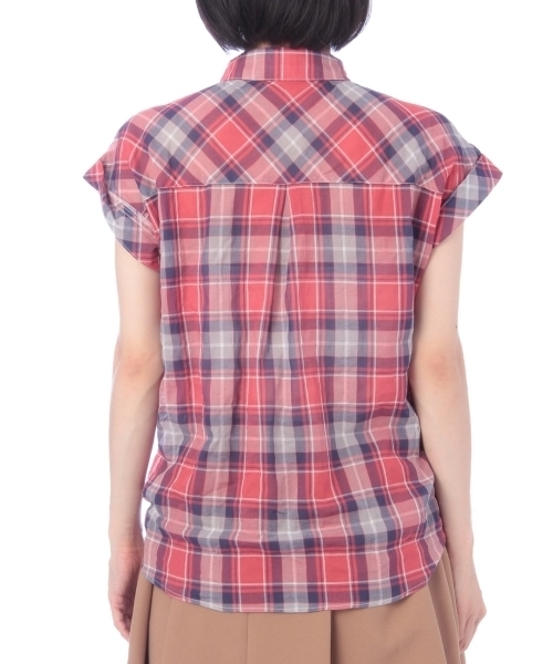 HusHusH（ハッシュアッシュ）の「半袖シャーリングチェックシャツ（シャツ/ブラウス・レディース・ブラック/ブルー/レッド・02/03）」の5枚目の写真
