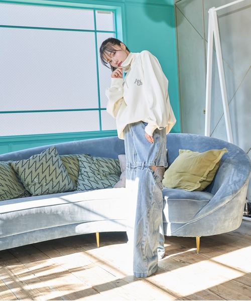 ANDGEEBEE（アンジービー）の「UNISEX ハーフZIPスウェット（スウェット・レディース・アイボリー/ブルー・FREE）」の6枚目の写真