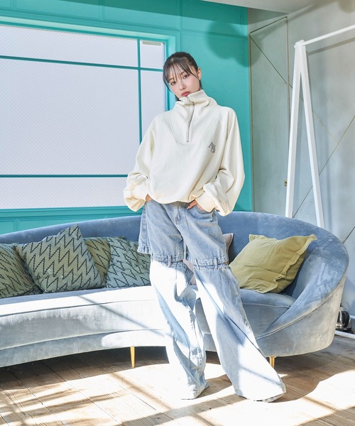 ANDGEEBEE（アンジービー）の「UNISEX ハーフZIPスウェット（スウェット・レディース・アイボリー/ブルー・FREE）」の7枚目の写真