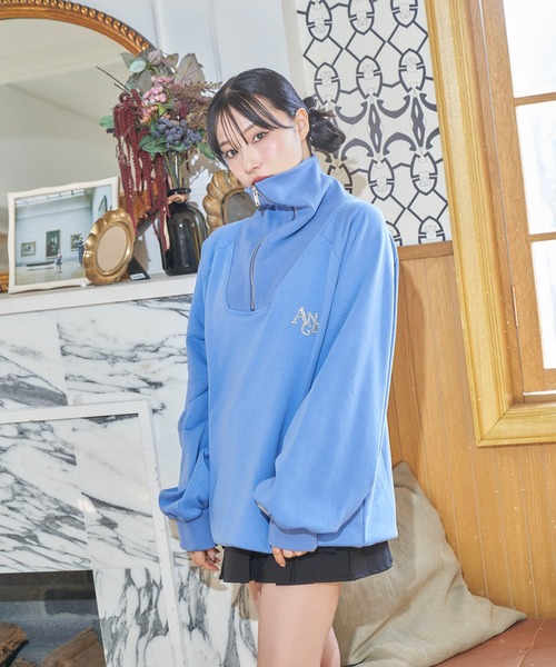 ANDGEEBEE（アンジービー）の「UNISEX ハーフZIPスウェット（スウェット・レディース・アイボリー/ブルー・FREE）」の8枚目の写真