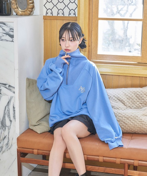 ANDGEEBEE（アンジービー）の「UNISEX ハーフZIPスウェット（スウェット・レディース・アイボリー/ブルー・FREE）」の9枚目の写真