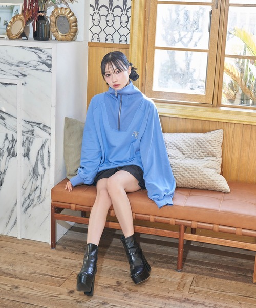 ANDGEEBEE（アンジービー）の「UNISEX ハーフZIPスウェット（スウェット・レディース・アイボリー/ブルー・FREE）」の10枚目の写真