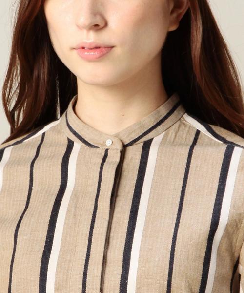 BEAUTY&YOUTH UNITED ARROWS（ビューティーアンドユースユナイテッドアローズ）の「BY ヘリンボーンストライプバンドカラーチュニック◆（シャツ/ブラウス・レディース・ベージュ/ライラック・フリー）」の4枚目の写真