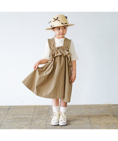 p.premier（ピードットプルミエ）の「フリルデザインワンピース&リブTシャツセット（ワンピース・キッズ・ベージュ/ブラック・80/90/100/110/120/130/140）」の3枚目の写真