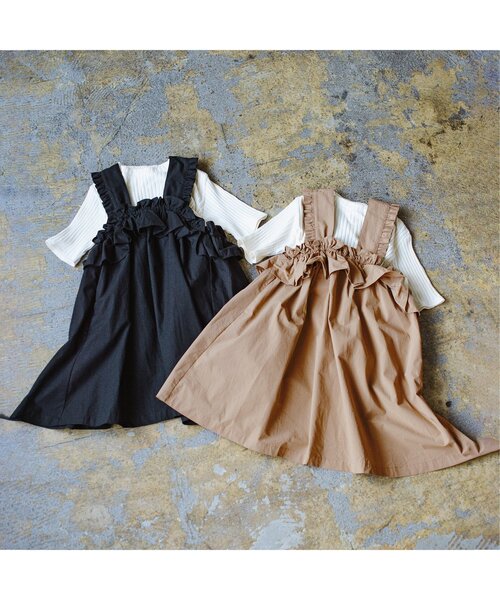 p.premier（ピードットプルミエ）の「フリルデザインワンピース&リブTシャツセット（ワンピース・キッズ・ベージュ/ブラック・80/90/100/110/120/130/140）」の7枚目の写真