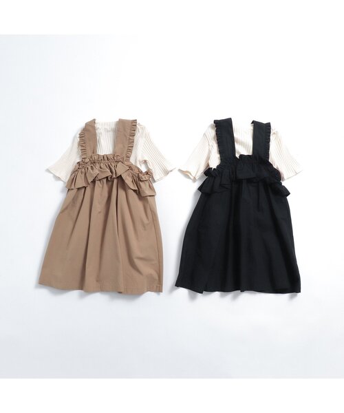 p.premier（ピードットプルミエ）の「フリルデザインワンピース&リブTシャツセット（ワンピース・キッズ・ベージュ/ブラック・80/90/100/110/120/130/140）」の8枚目の写真