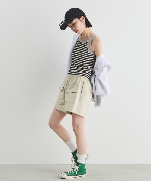 MERLOT（メルロー）の「カップ付きボーダーアメスリタンク（タンクトップ・レディース・ブラック/ブラウン/ピンク・FREE）」の13枚目の写真