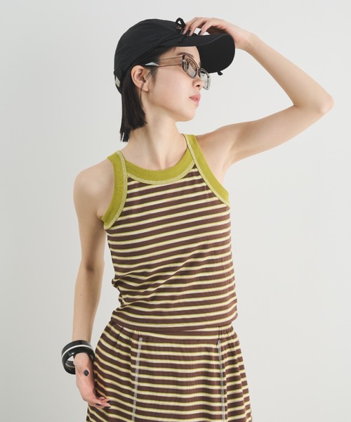 MERLOT（メルロー）の「カップ付きボーダーアメスリタンク（タンクトップ・レディース・ブラック/ブラウン/ピンク・FREE）」の15枚目の写真