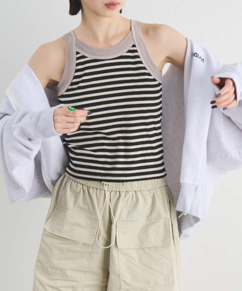 MERLOT（メルロー）の「カップ付きボーダーアメスリタンク（タンクトップ・レディース・ブラック/ブラウン/ピンク・FREE）」の7枚目の写真