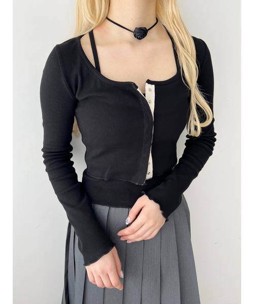 PHILLY(フィリー)の「【PHILLY】キャミセットリブカーディガン(Tシャツ/カットソー・レディース・アイボリー/ブラック/グレー・FREE)」の1枚目の写真