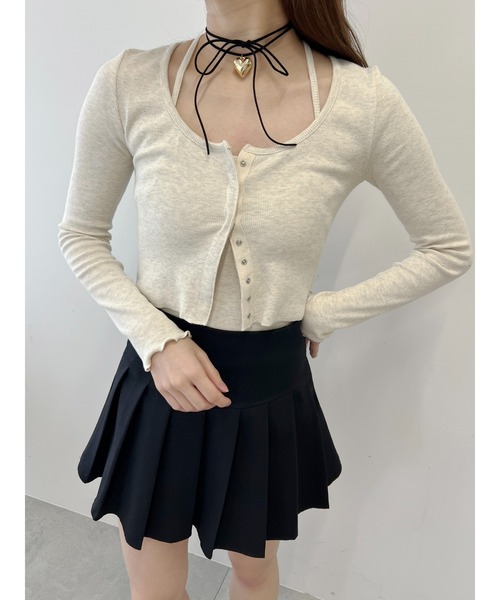 PHILLY(フィリー)の「【PHILLY】キャミセットリブカーディガン(Tシャツ/カットソー・レディース・アイボリー/ブラック/グレー・FREE)」の6枚目の写真