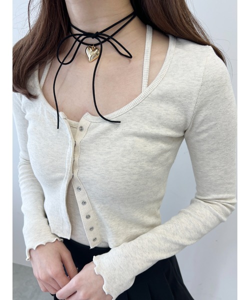 PHILLY(フィリー)の「【PHILLY】キャミセットリブカーディガン(Tシャツ/カットソー・レディース・アイボリー/ブラック/グレー・FREE)」の8枚目の写真