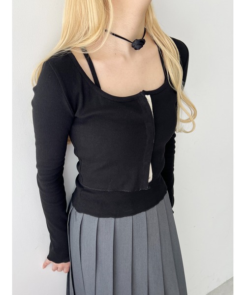 PHILLY(フィリー)の「【PHILLY】キャミセットリブカーディガン(Tシャツ/カットソー・レディース・アイボリー/ブラック/グレー・FREE)」の13枚目の写真