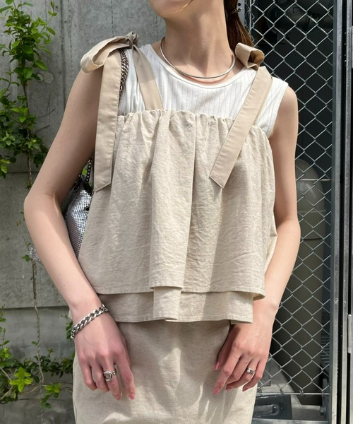 WILLOW（ウィロー）の「【willow】マルチウェイリネンキャミ（Tシャツ/カットソー・レディース・ベージュ/ブラック・ONE SIZE）」の16枚目の写真