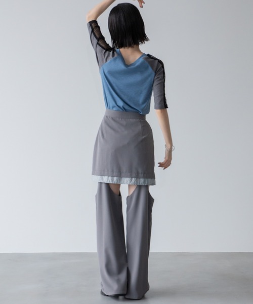 VACANCY(ヴァカンシー)の「レースラインラグランリブトップス(Tシャツ/カットソー・レディース・グレー系その他/ホワイト×ブラック/グリーン・FREE)」の13枚目の写真