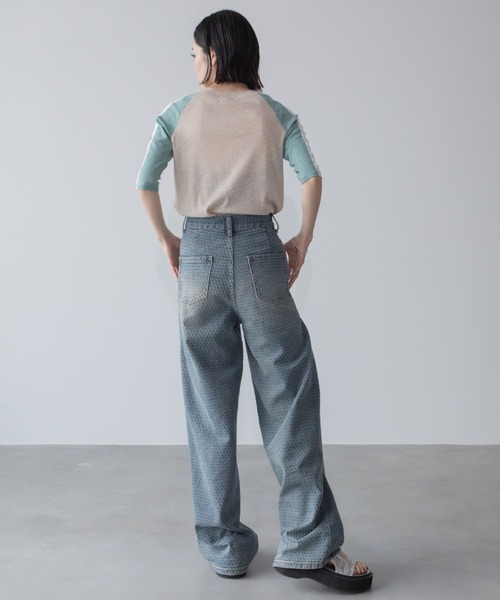 VACANCY(ヴァカンシー)の「レースラインラグランリブトップス(Tシャツ/カットソー・レディース・グレー系その他/ホワイト×ブラック/グリーン・FREE)」の17枚目の写真