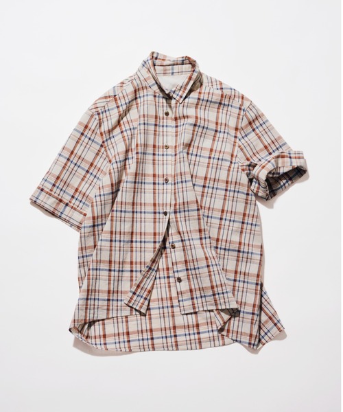 【セール】◆綿麻半袖チェックシャツ（シャツ/ブラウス）｜human woman（ヒューマンウーマン）