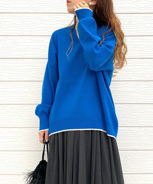 Q（キュー）の「Vネックオーバーニット（ニット/セーター・レディース・ライトグリーン/グレイッシュベージュ/ブラック/ブルー/ライトグレー/チャコールグレー・MEDIUM）」の6枚目の写真