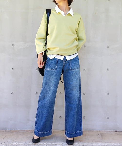 Q（キュー）の「Vネックオーバーニット（ニット/セーター・レディース・ライトグリーン/グレイッシュベージュ/ブラック/ブルー/ライトグレー/チャコールグレー・MEDIUM）」の16枚目の写真