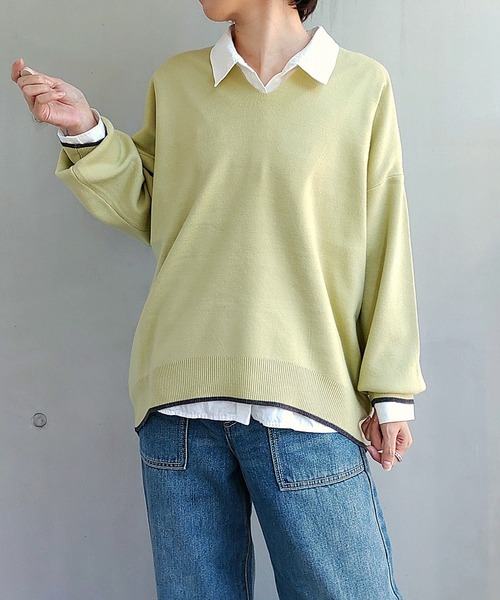 Q（キュー）の「Vネックオーバーニット（ニット/セーター・レディース・ライトグリーン/グレイッシュベージュ/ブラック/ブルー/ライトグレー/チャコールグレー・MEDIUM）」の13枚目の写真