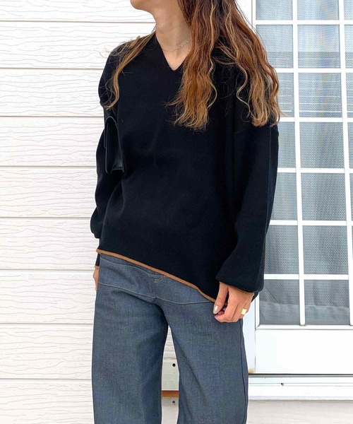 Q（キュー）の「Vネックオーバーニット（ニット/セーター・レディース・ライトグリーン/グレイッシュベージュ/ブラック/ブルー/ライトグレー/チャコールグレー・MEDIUM）」の22枚目の写真