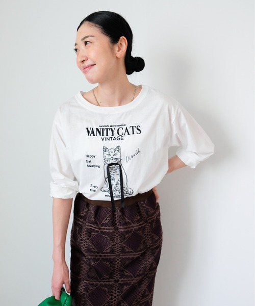 DOLLUPOOPS(ドールアップウップス)の「VANITY CAT ロングTシャツ(Tシャツ/カットソー・レディース・ブラック/ホワイト・38)」の1枚目の写真