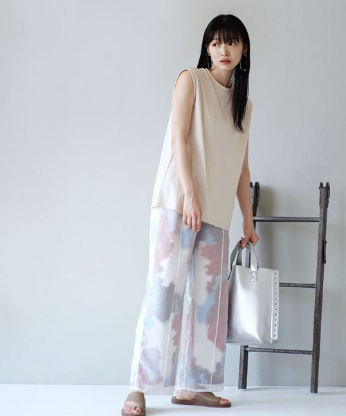 e-zakkamania stores(イーザッカマニアストアーズ)の「シアーレイヤード アート柄パンツ(その他パンツ・レディース・オフホワイト・フリー)」の4枚目の写真