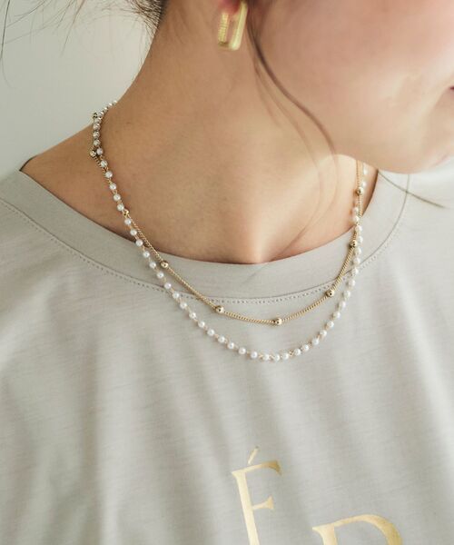 le.coeur blanc(ルクールブラン)の「パール×チェーン2連ネックレス(ネックレス・レディース・ゴールド・FREE)」の1枚目の写真