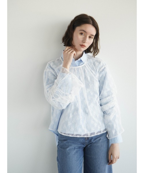 FIKA.(フィーカ)の「Gather sleeve lace blouse(シャツ/ブラウス・レディース・ブラック/オフホワイト・MEDIUM)」の2枚目の写真