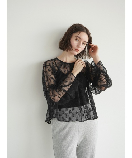 FIKA.(フィーカ)の「Gather sleeve lace blouse(シャツ/ブラウス・レディース・ブラック/オフホワイト・MEDIUM)」の15枚目の写真