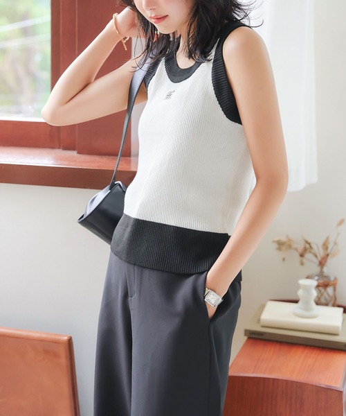 KOBE LETTUCE（コウベレタス）の「刺繍アメスリニットトップス（タンクトップ・レディース・ブラウン/ブラック/グレイッシュベージュ/アイボリー・M）」の15枚目の写真