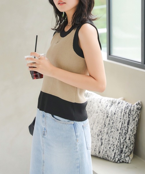 KOBE LETTUCE（コウベレタス）の「刺繍アメスリニットトップス（タンクトップ・レディース・ブラウン/ブラック/グレイッシュベージュ/アイボリー・M）」の11枚目の写真