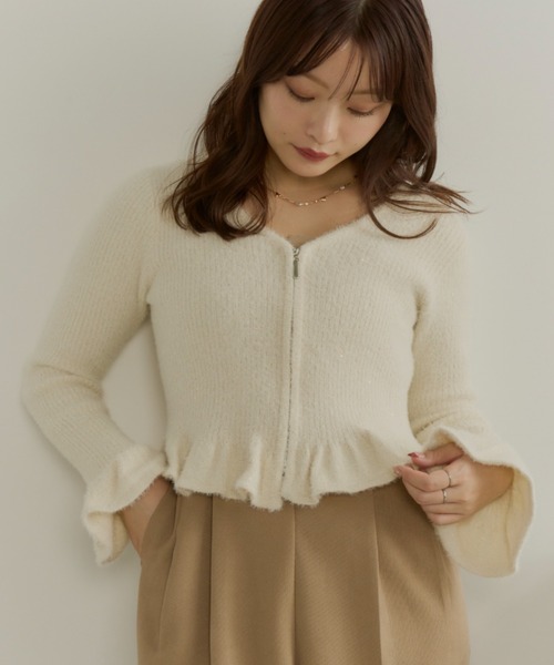 Rene*フラワーモチーフダブルジップニット カーディガン Rene*フラワー