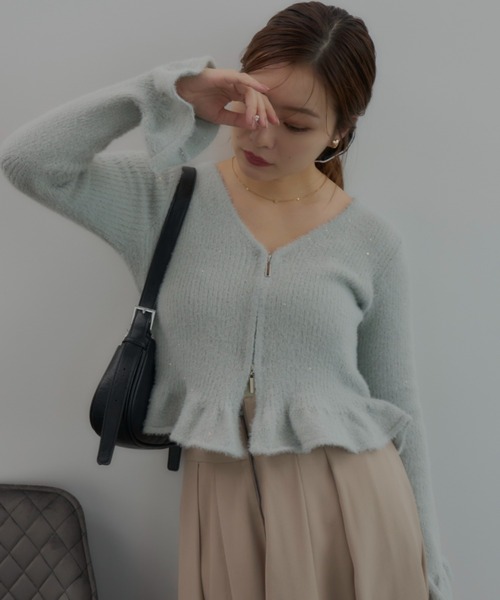 ECREL（エクレール）の「ダブルジップフラワースパンコールカーディガン（ニット/セーター・レディース・アイボリー/ライトグレー/ピンク・FREE）」の19枚目の写真