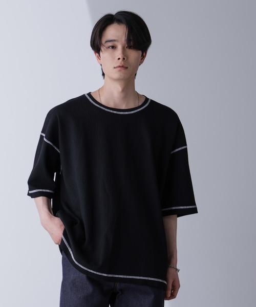 NANO universe(ナノユニバース)の「配色ステッチビックワッフルTシャツ 半袖(Tシャツ/カットソー・メンズ・ブラック/ホワイト・M/L)」の21枚目の写真