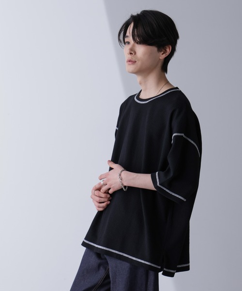 NANO universe(ナノユニバース)の「配色ステッチビックワッフルTシャツ 半袖(Tシャツ/カットソー・メンズ・ブラック/ホワイト・M/L)」の19枚目の写真