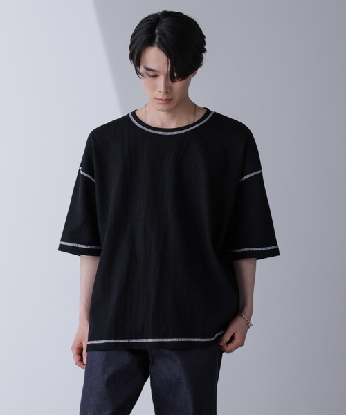 NANO universe(ナノユニバース)の「配色ステッチビックワッフルTシャツ 半袖(Tシャツ/カットソー・メンズ・ブラック/ホワイト・M/L)」の20枚目の写真
