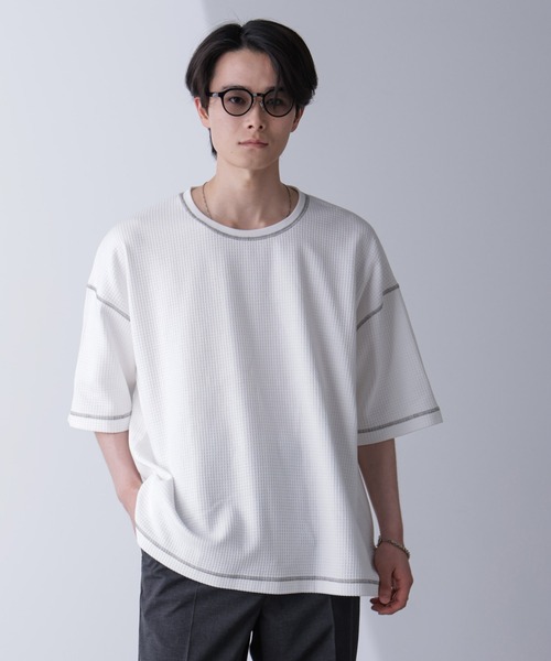NANO universe(ナノユニバース)の「配色ステッチビックワッフルTシャツ 半袖(Tシャツ/カットソー・メンズ・ブラック/ホワイト・M/L)」の15枚目の写真