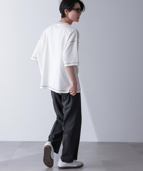 NANO universe(ナノユニバース)の「配色ステッチビックワッフルTシャツ 半袖(Tシャツ/カットソー・メンズ・ブラック/ホワイト・M/L)」の9枚目の写真