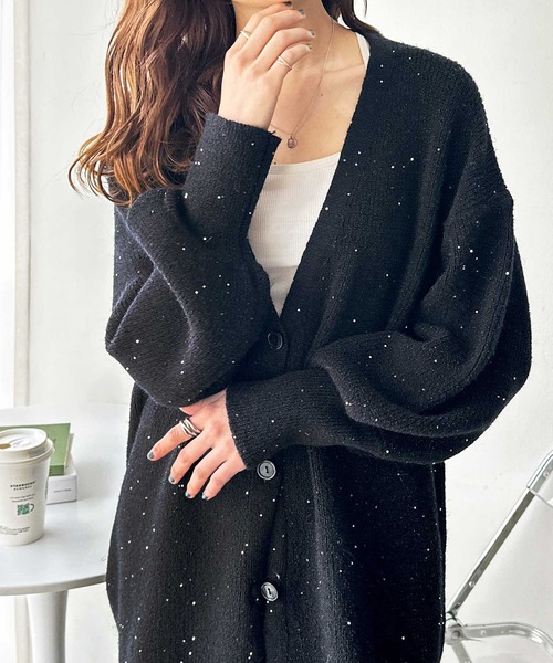 GeeRA(ジーラ)の「ラメニットカーデ(カーディガン/ボレロ・レディース・ブラック/ブラウン・LARGE/MEDIUM)」の2枚目の写真