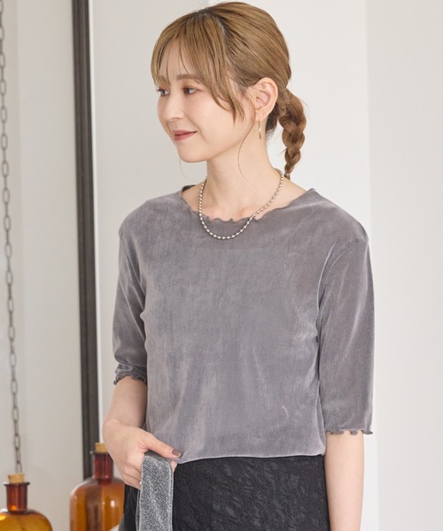 AMERICAN HOLIC(アメリカンホリック)の「シアーベロアTシャツ(Tシャツ/カットソー・レディース・アイボリー/グレー・M/L)」の1枚目の写真