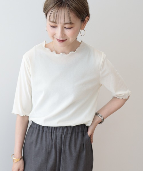 AMERICAN HOLIC(アメリカンホリック)の「シアーベロアTシャツ(Tシャツ/カットソー・レディース・アイボリー/グレー・M/L)」の2枚目の写真