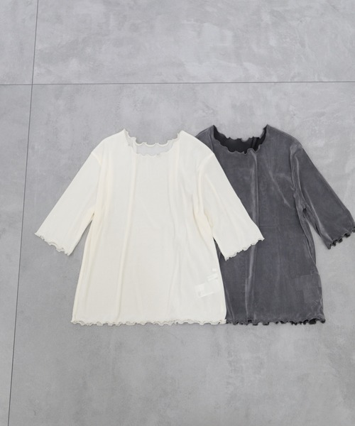 AMERICAN HOLIC(アメリカンホリック)の「シアーベロアTシャツ(Tシャツ/カットソー・レディース・アイボリー/グレー・M/L)」の7枚目の写真