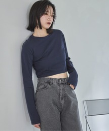 ネイビーとホワイトのクロップドトップス クロップド」に該当するトップス（ブルー・ネイビー/青色系