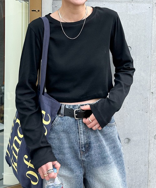 tシャツ 強撚フライスクルーロンT レディース UNISEX】ストレッチフライスクルーネックロングスリーブ