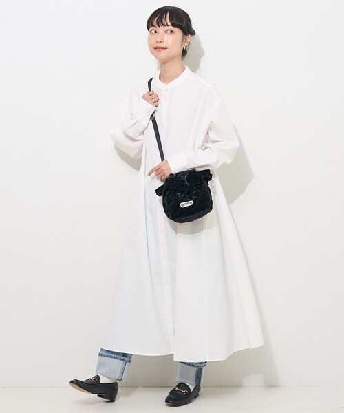 FREAK'S STORE(フリークスストア)の「マオカラー フレアシャツワンピース(シャツワンピース・レディース・ブラック/オレンジ/ホワイト/ブルー・フリ-)」の2枚目の写真