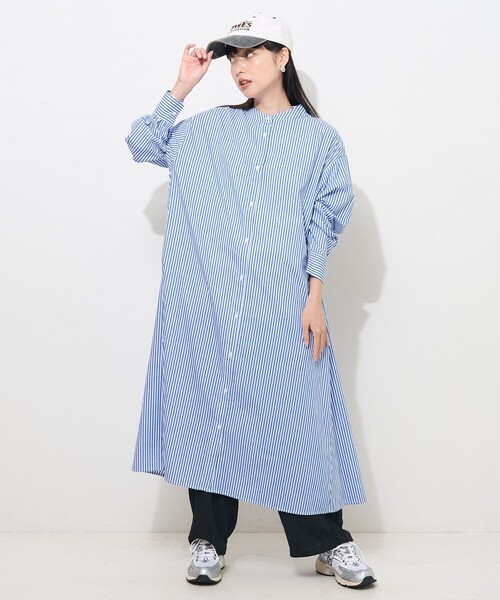 FREAK'S STORE(フリークスストア)の「マオカラー フレアシャツワンピース(シャツワンピース・レディース・ブラック/オレンジ/ホワイト/ブルー・フリ-)」の22枚目の写真